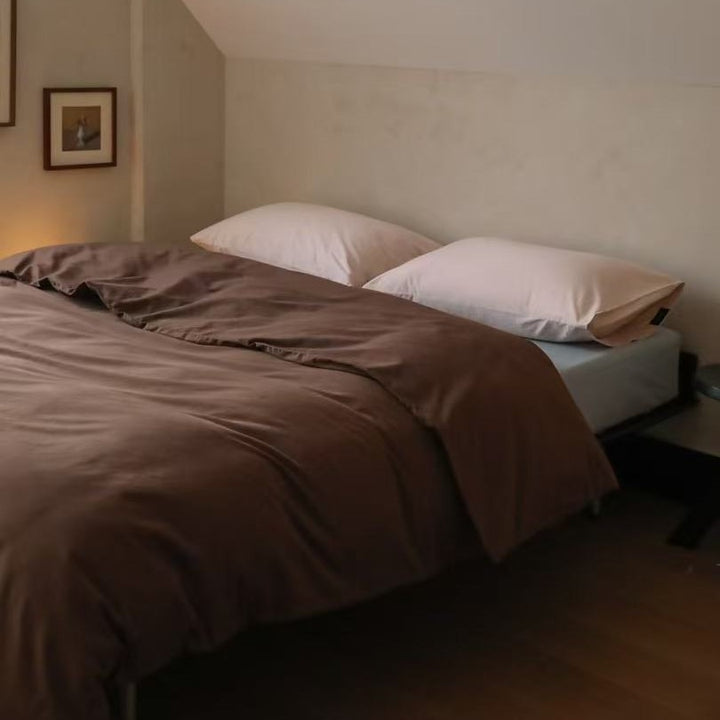 Premium cotton satin duvet cover set with fitted sheet and pillowcases