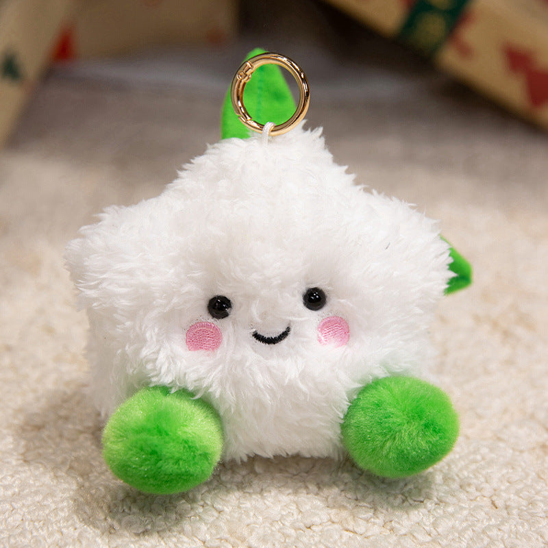 Plush Star-Shaped Keychain Charm with Embroidered Smile and Metal Ring Kalsten