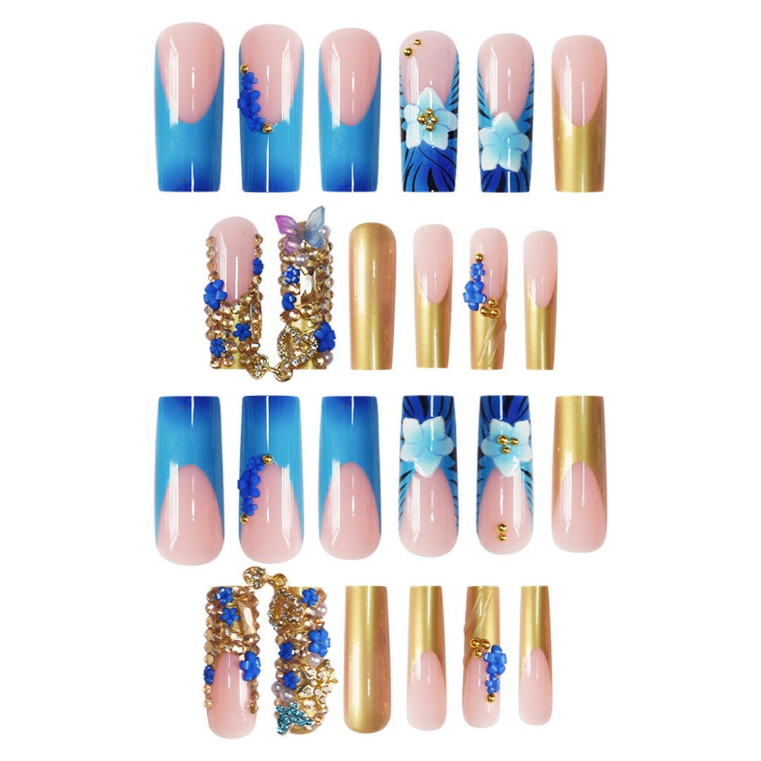 Artistic 3D Decorative Press-On Nails with Gemstone Accents Kalsten