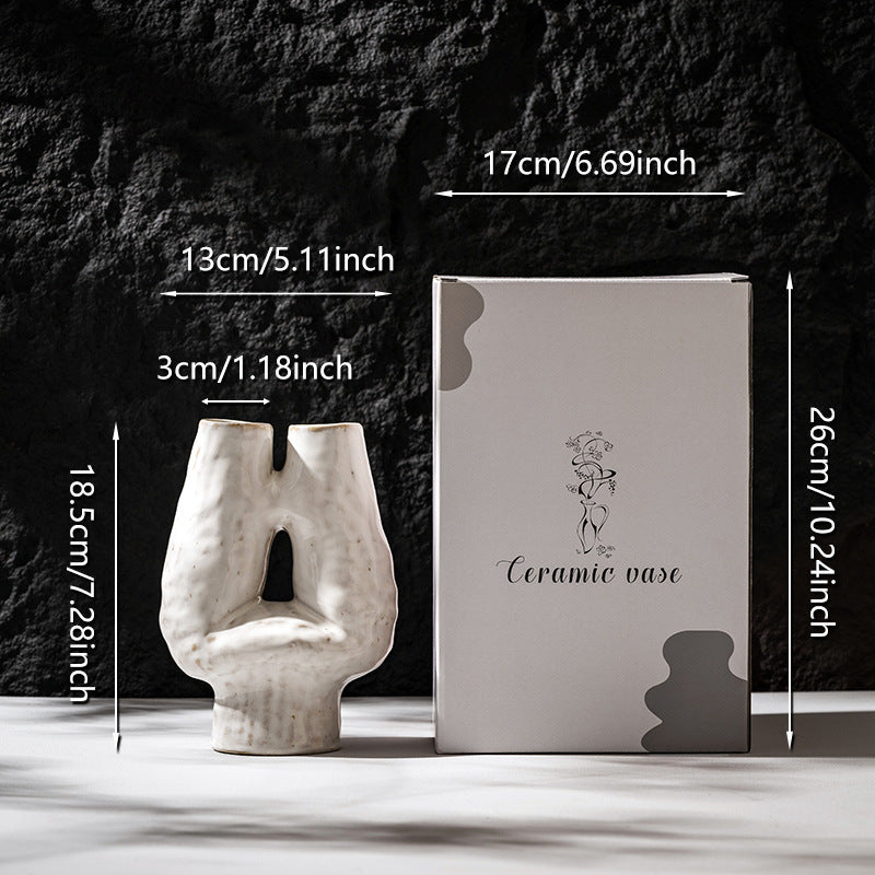 Handmade Abstract Double Neck Ceramic Sculptural Table Vase
