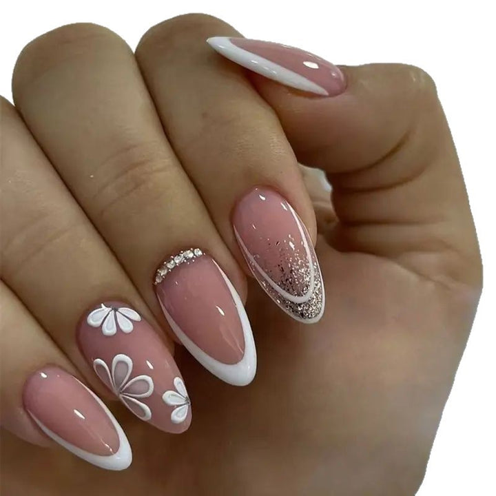 Elegant Floral Almond Nail Art Kalsten