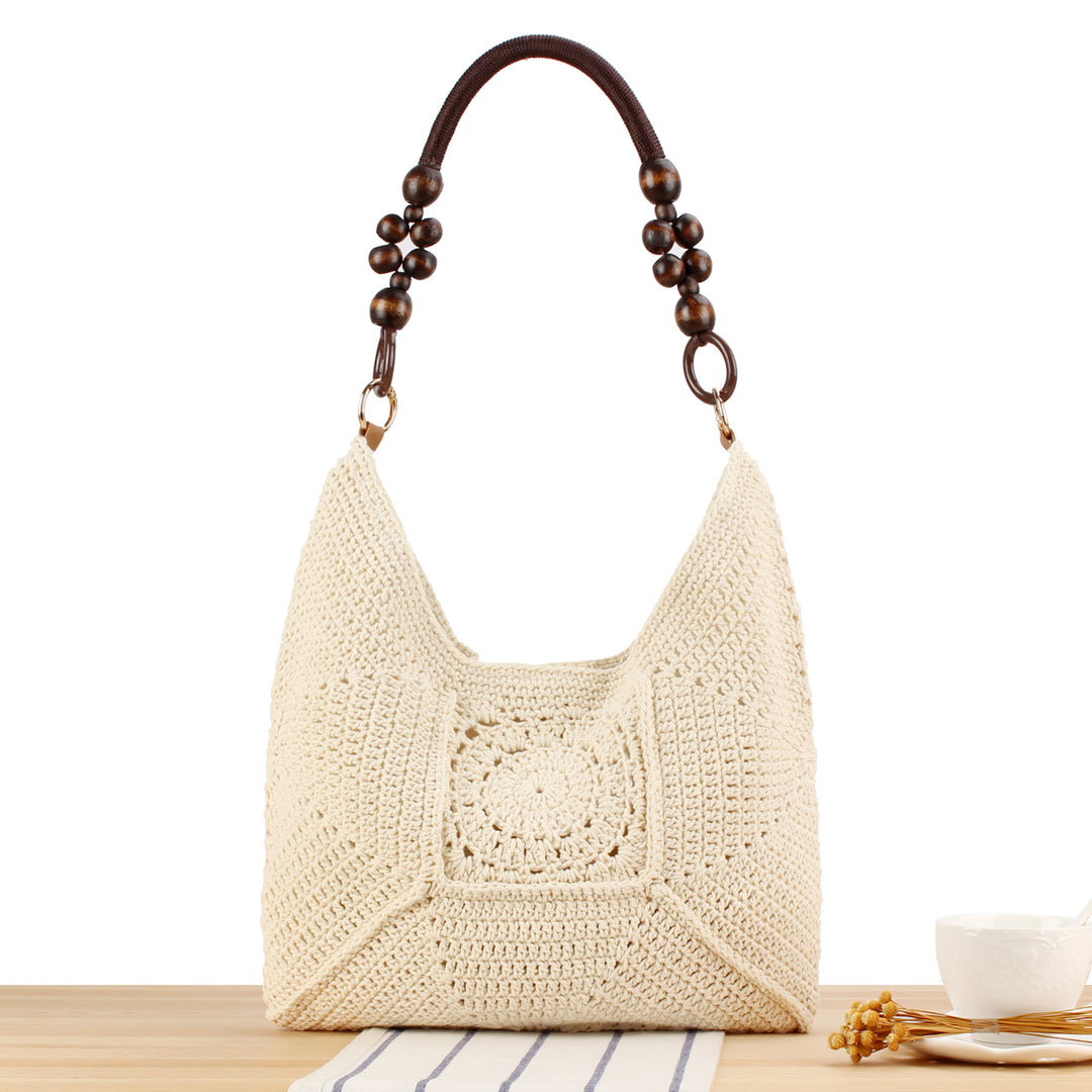Handbag Made of Hand-Knotted Natural Material with Stylish Wooden Handles Kalsten