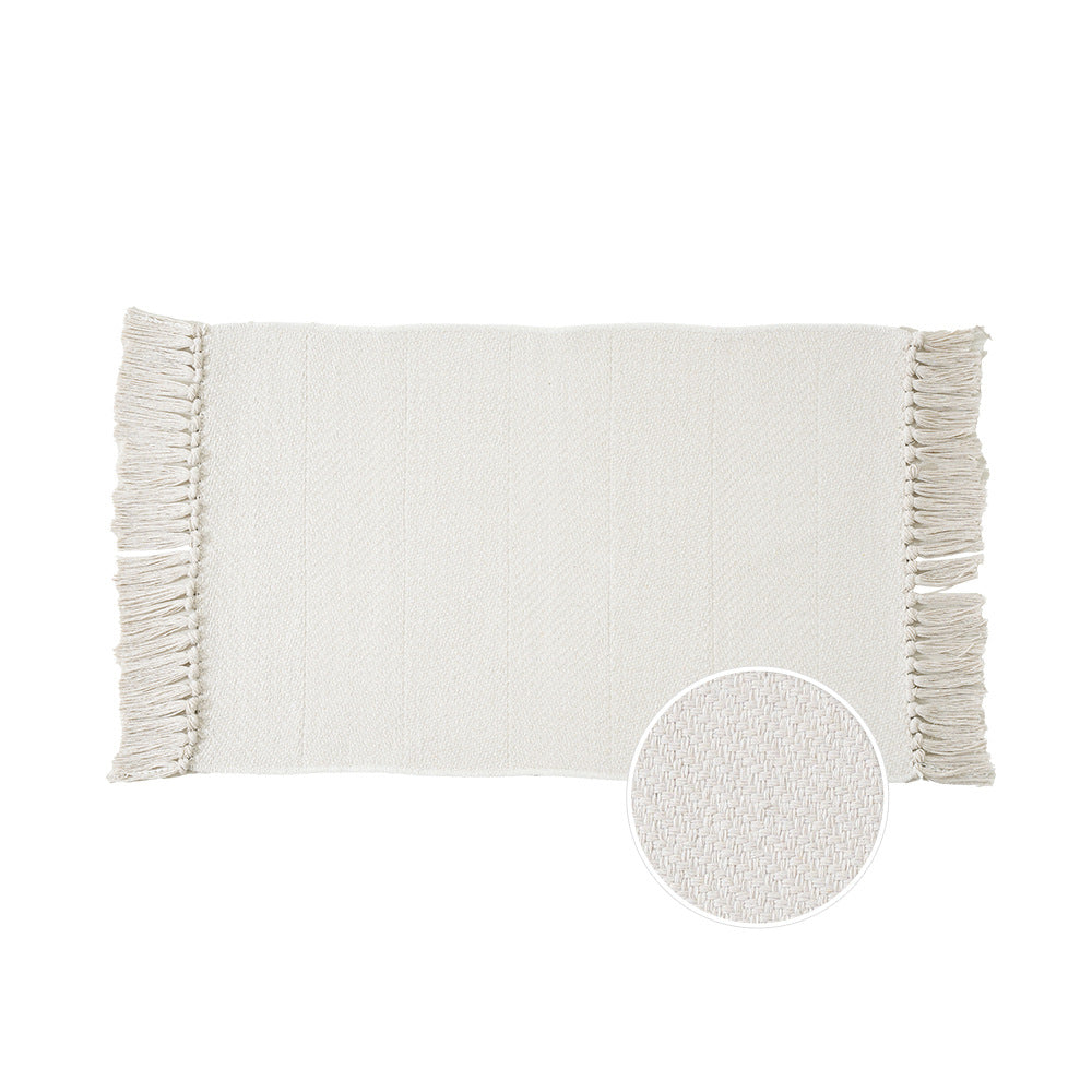 Woven table runner with dense herringbone jacquard and fringes Kalsten