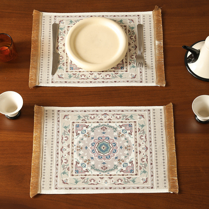 Short-pile decorative bathroom and runner carpet in oriental medallion style with fringes Kalsten