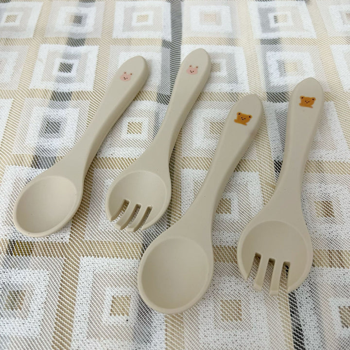 Silicone Baby Feeding Spoon and Fork Set with Soft-Tip Ergonomic Handles
