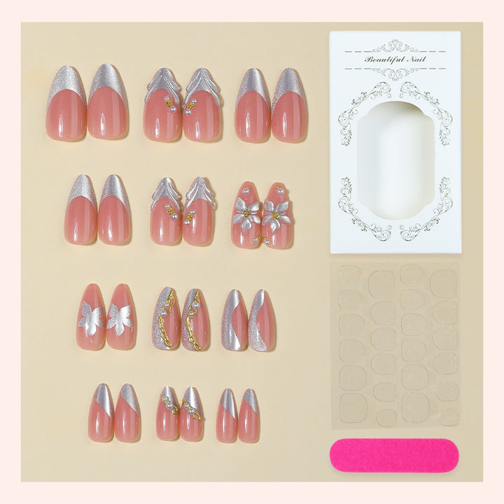 Premium Decorative Press-On Nail Set with Floral and Gem Accents Kalsten