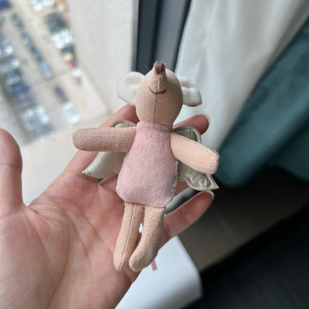 Handmade Linen Long-Limbed Bunny Doll with Embroidered Carrot Overalls