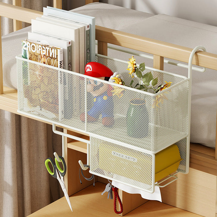 Over-Rail Hanging Mesh Storage Basket with Sliding Drawer and Utility Hooks
