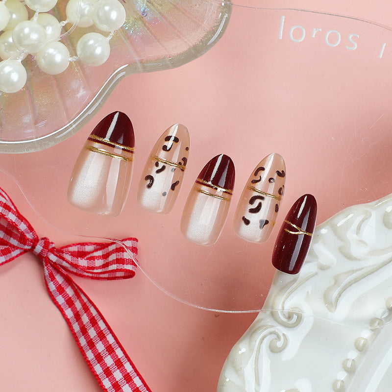 Elegant Press-On Nail Set with Geometric and Metallic Designs