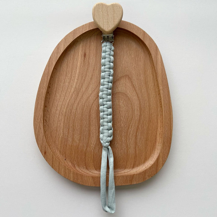 Braided Cotton Pacifier and Teether Clip with Heart Wooden Safety Clamp