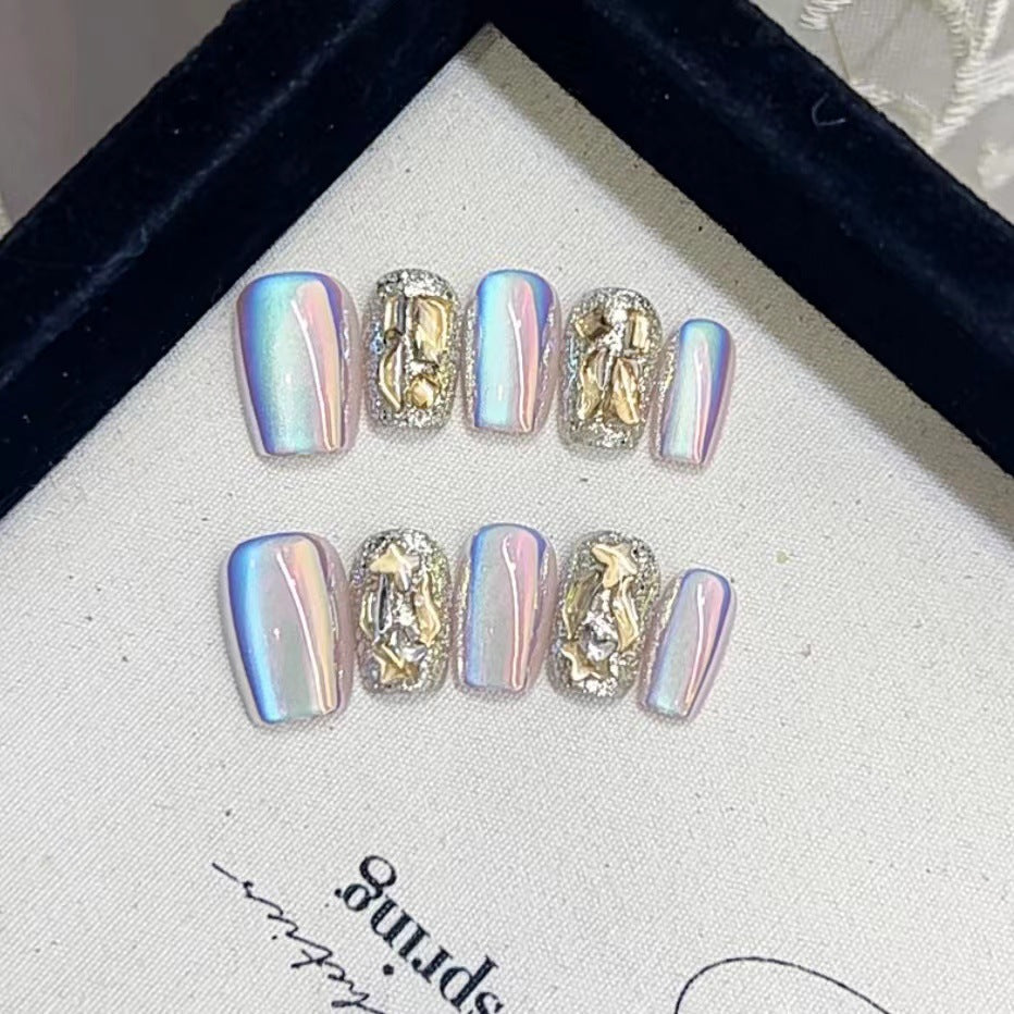 Premium Iridescent Nail Art Set with Gemstone Accents Kalsten