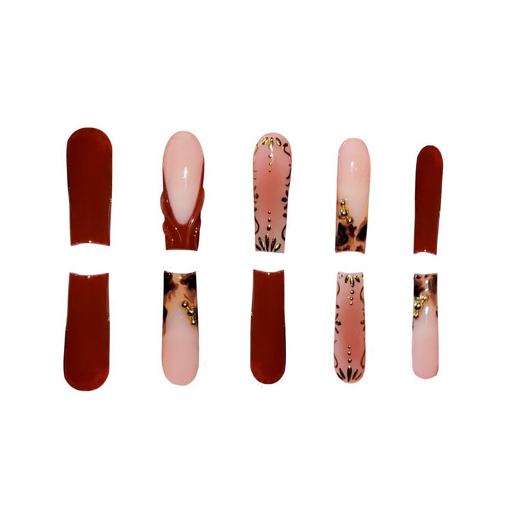 Artistic Long Press-On Nails with Elegant Gold Accents Kalsten