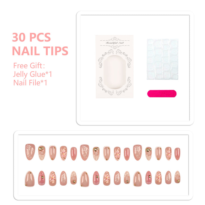 Decorative Nail Tips Set with Gold Accents