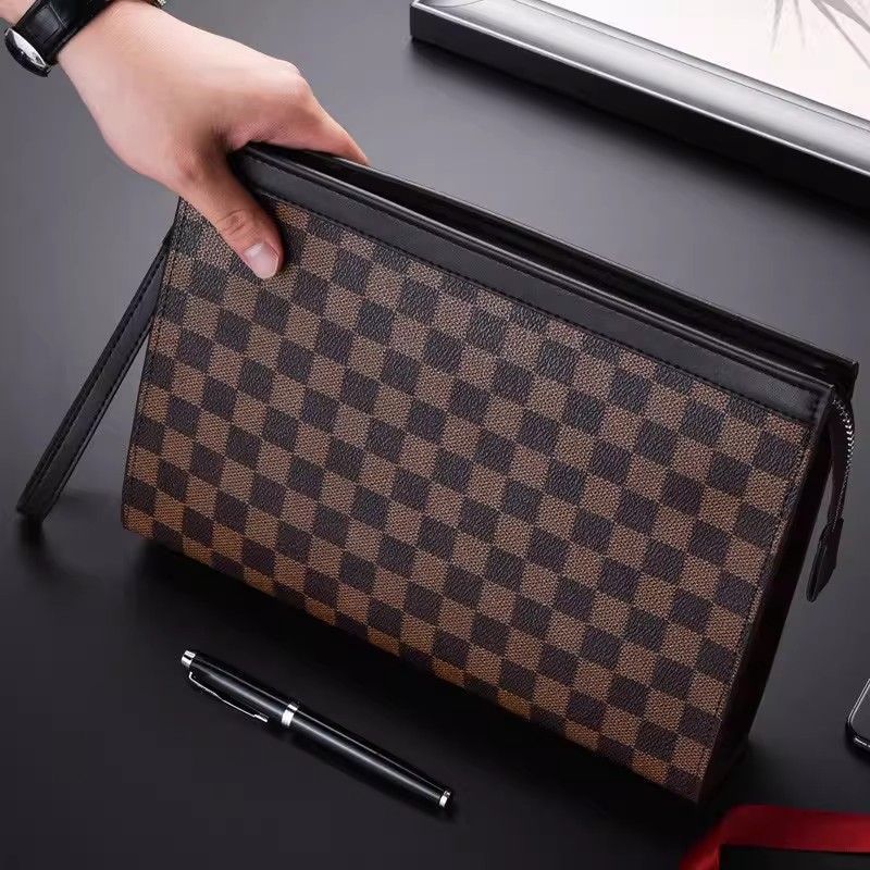 Leather Checkered Document Clutch Kalsten