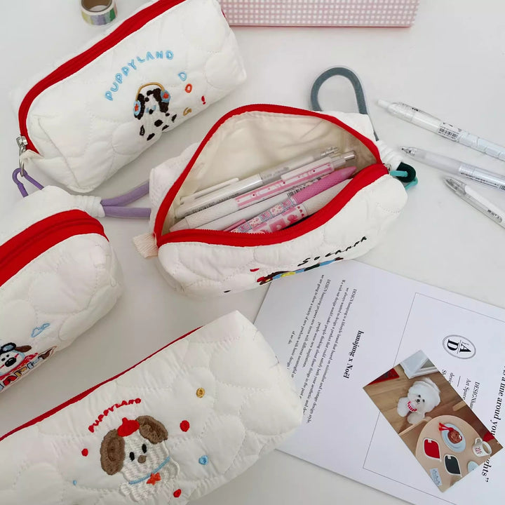 Quilted Dog-Themed Zippered Pencil Case