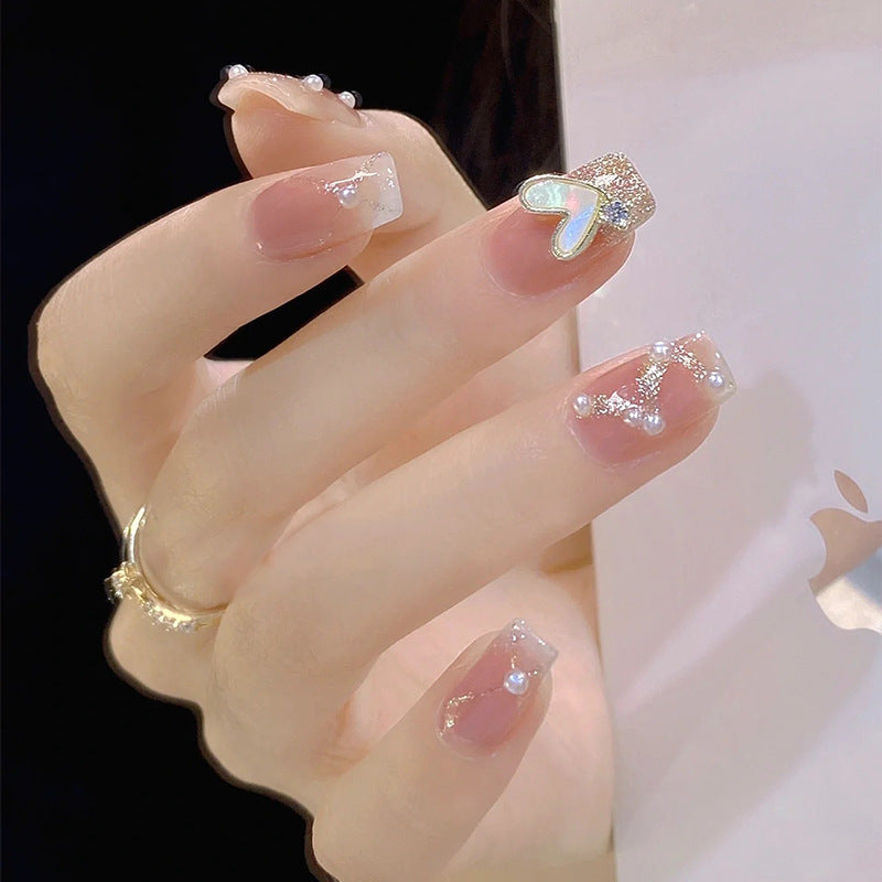 Artificial nail set with elegant pearl and glitter accents Kalsten