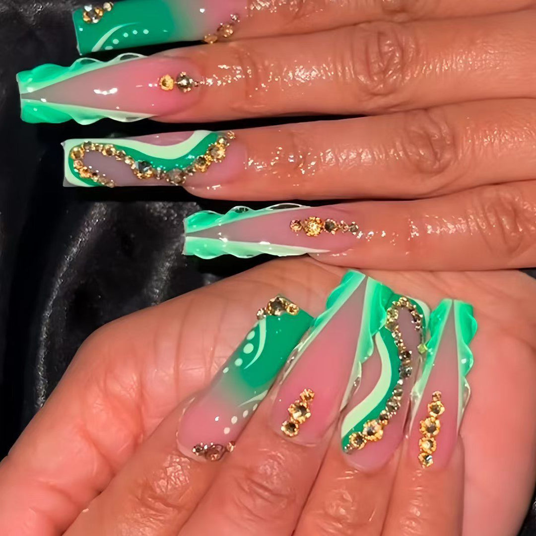 Decorative Press-On Nail Art Set with Rhinestone Accents Kalsten