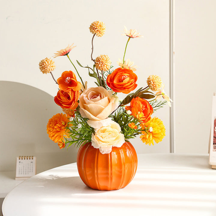 Lifelike Floral Arrangement in Decorative Ceramic Vase
