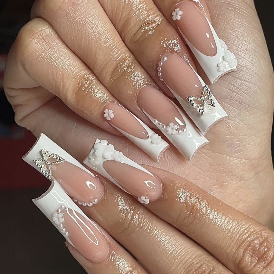 Elegant Floral Accent Acrylic Nail Art Extensions Kalsten