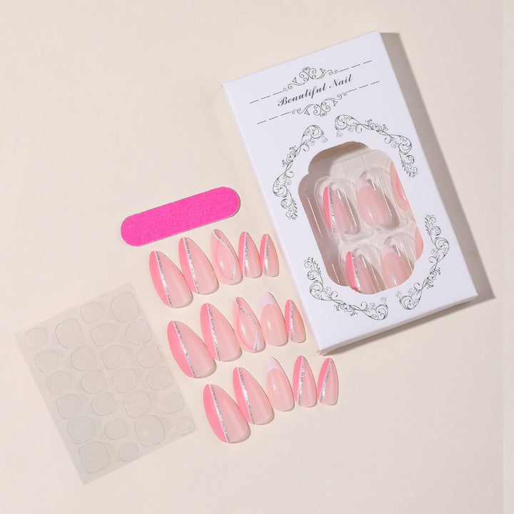 Elegant Press-On Nail Art Set with Butterfly and Glitter Accents Kalsten