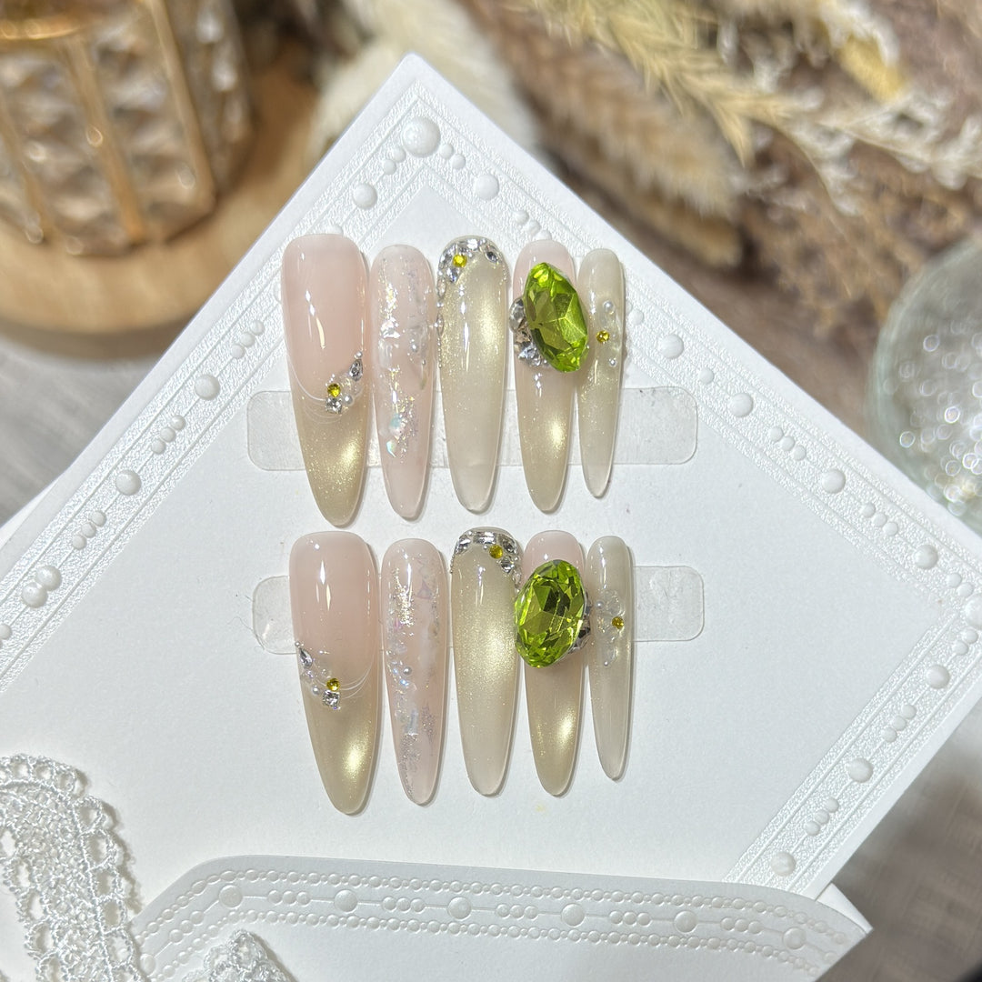 Chic Decorative Stiletto Press-On Nails with Gemstone Accents Kalsten
