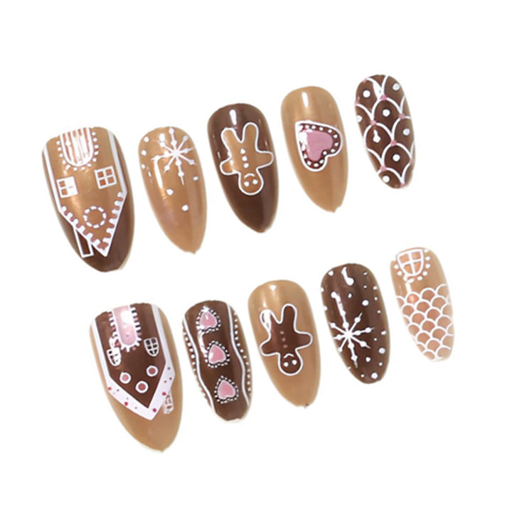 Gingerbread-Themed Holiday Press-On Nail Art Set Kalsten