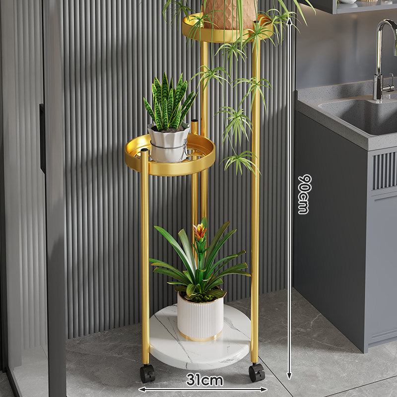 Rolling Vertical Plant Stand with Marble-Effect Base and Locking Casters