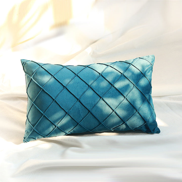 Diamond Lattice Tufted Rectangular Lumbar Pillow Cover with Hidden Zipper