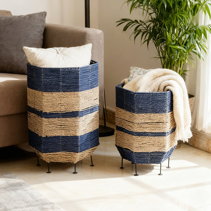 Stylish laundry basket made of rattan with metal legs Kalsten