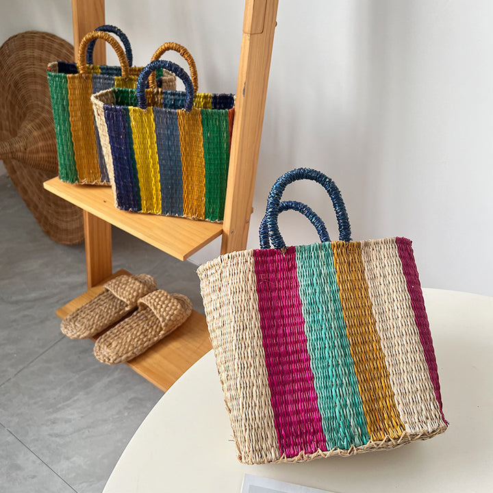 Women's versatile and handcrafted tote bag made of colorful seagrass Kalsten