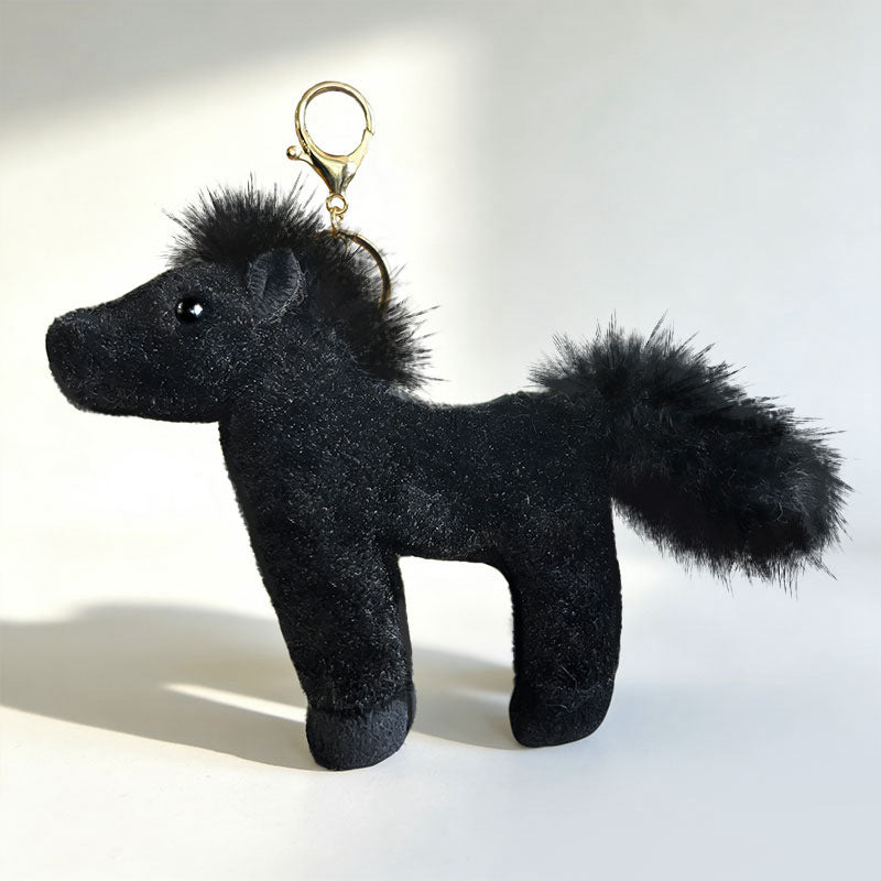 Plush Pony Keychain Bag Charm with Faux-Fur Mane and Metal Lobster Clasp Kalsten