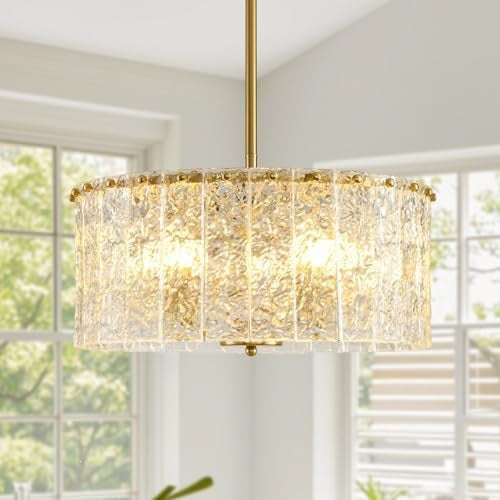 Modern Textured Glass Drum Pendant Light