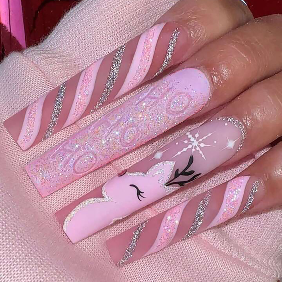Festive-Themed Glitter Holiday Press-On Nails Kalsten