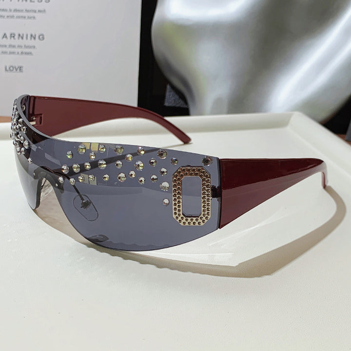 Glamorous Rhinestone-Embellished Shield Sunglasses