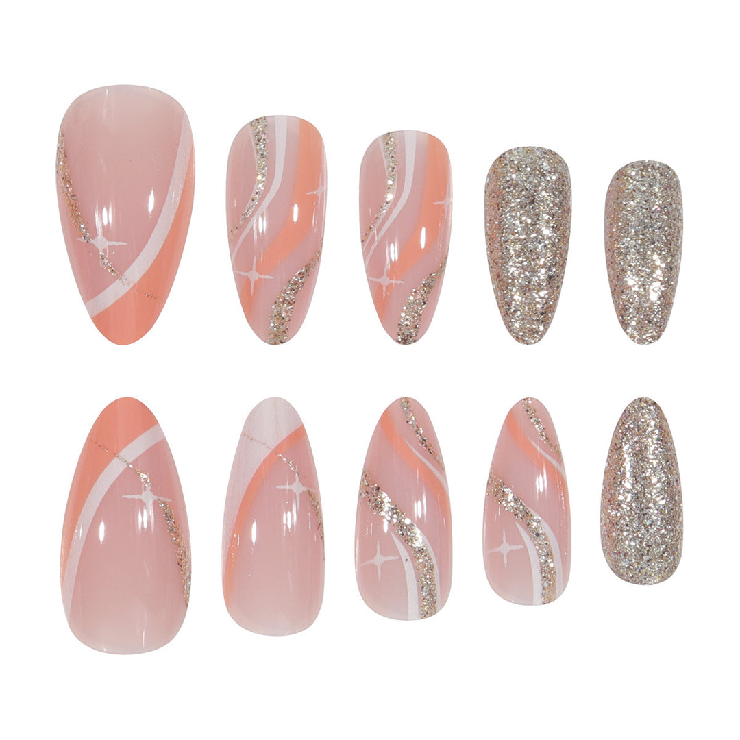 Elegant Stiletto Press-On Nails with Glitter and Artistic Design Kalsten