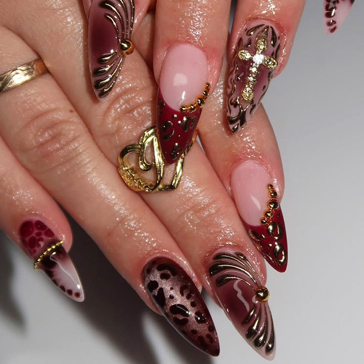 Artistic Stiletto Press-On Nail Set with Ladybug Motif kalsten