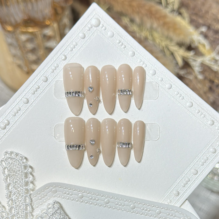 Elegant Stiletto Press-On Nail Set with Diamond Accents Kalsten