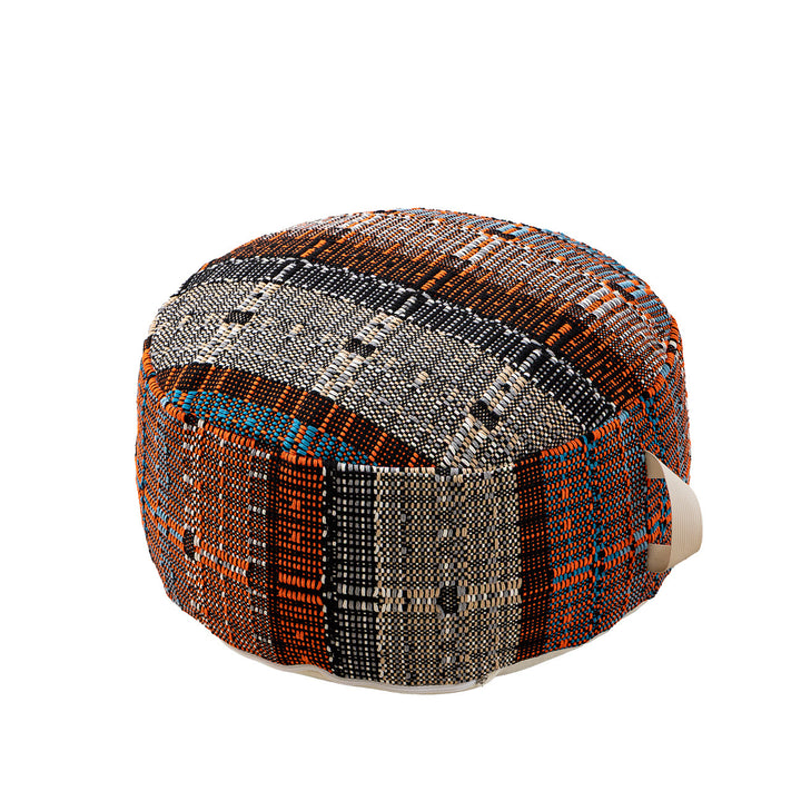 Round woven seat pouf made of durable cotton mix with practical carrying handle Kalsten