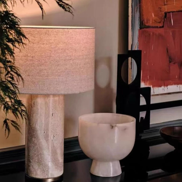 Minimalist Stone Table Lamp with Linen Shade