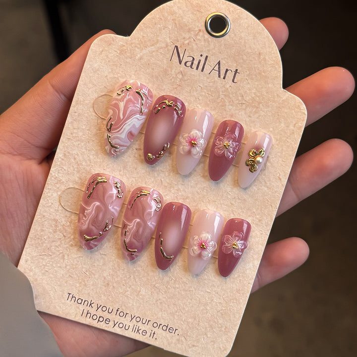 Elegant Marble-Themed Press-On Nail Set Kalsten