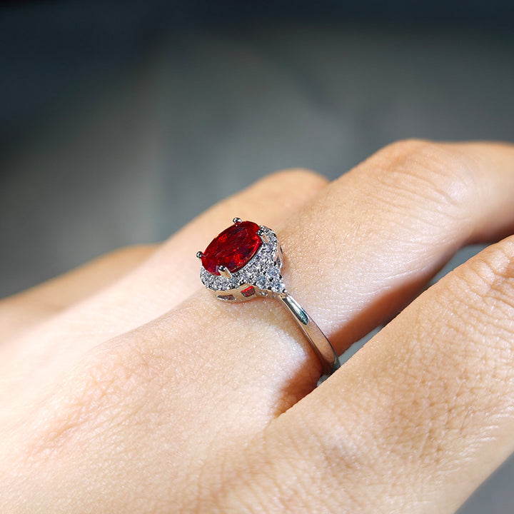 Oval Faceted Gemstone Halo Engagement Ring With Pavé Sterling Band