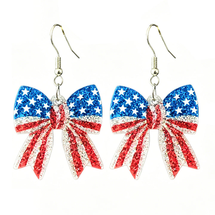 Ladies nan Statement bow earrings made of acrylic with glittering star stripe design and round studs Kalsten