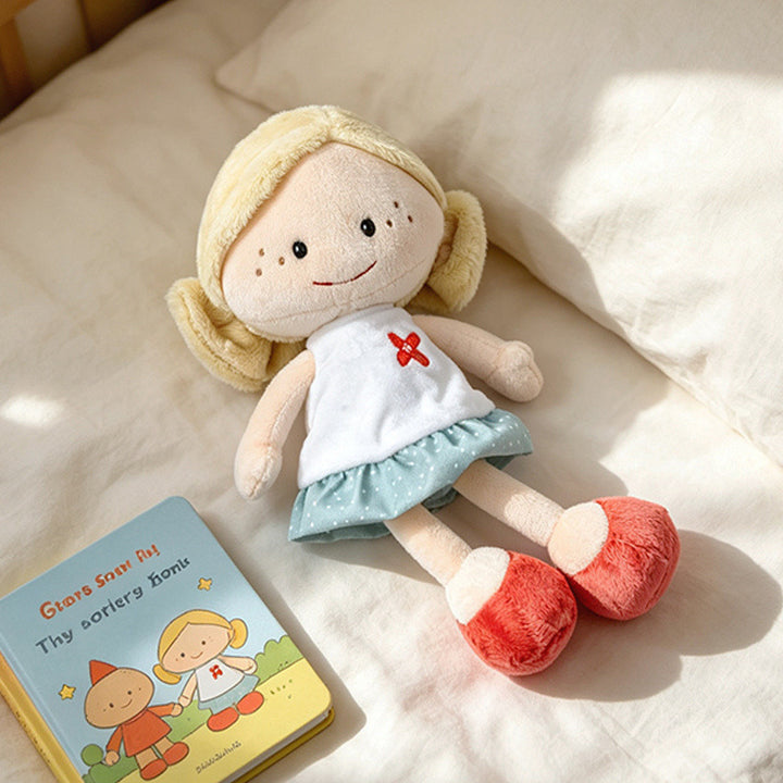 Soft Plush Doll with Embroidered Face, Star-Pattern Dress and Cuddly Pigtails Kalsten