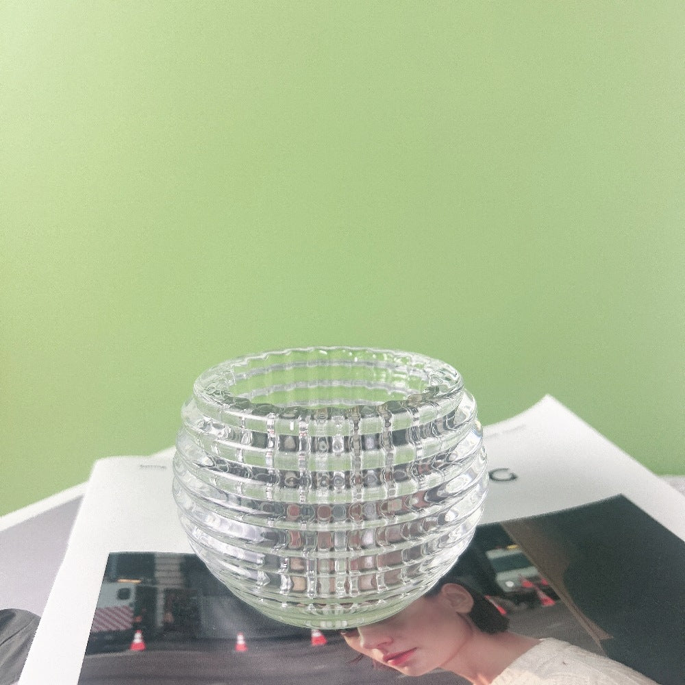 Round Ribbed Glass Votive Candle Holder for Tealights Kalsten