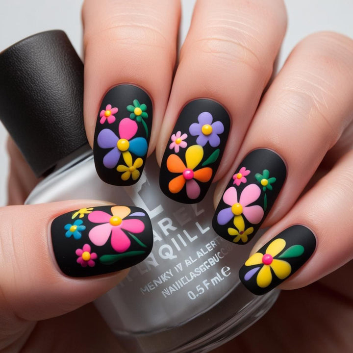 Artificial nails with colorful flower pattern Kalsten
