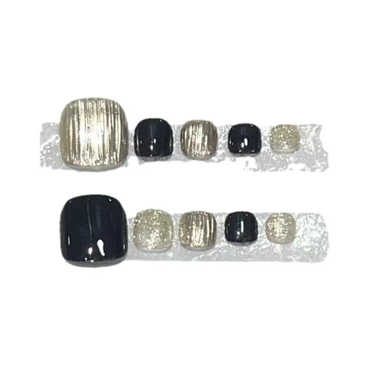 Press-On Nail Art Set with Elegant Metallic and Glitter Accents Kalsten