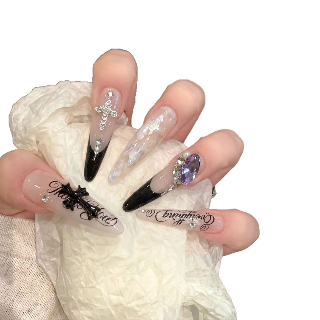 Artistic Stiletto Press-On Nail Art Set with Elegant Decorative Elements Kalsten