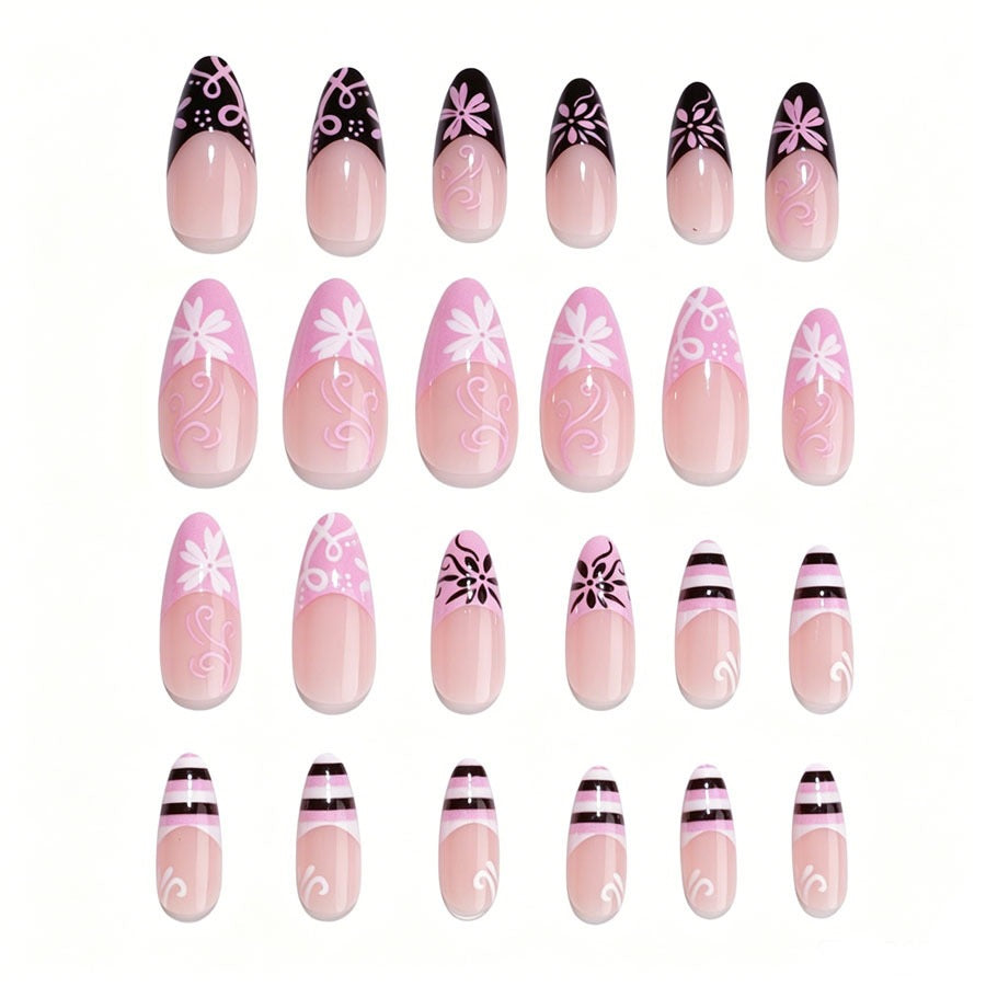 Artificial nail set with decorative flower-like and geometric designs Kalsten