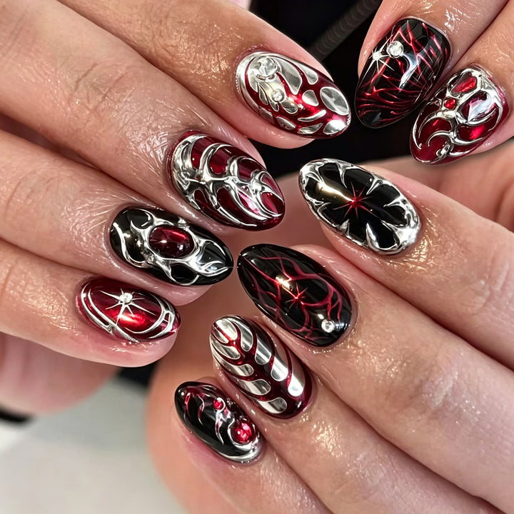 Metallic Flame Design Press-On Nail Art