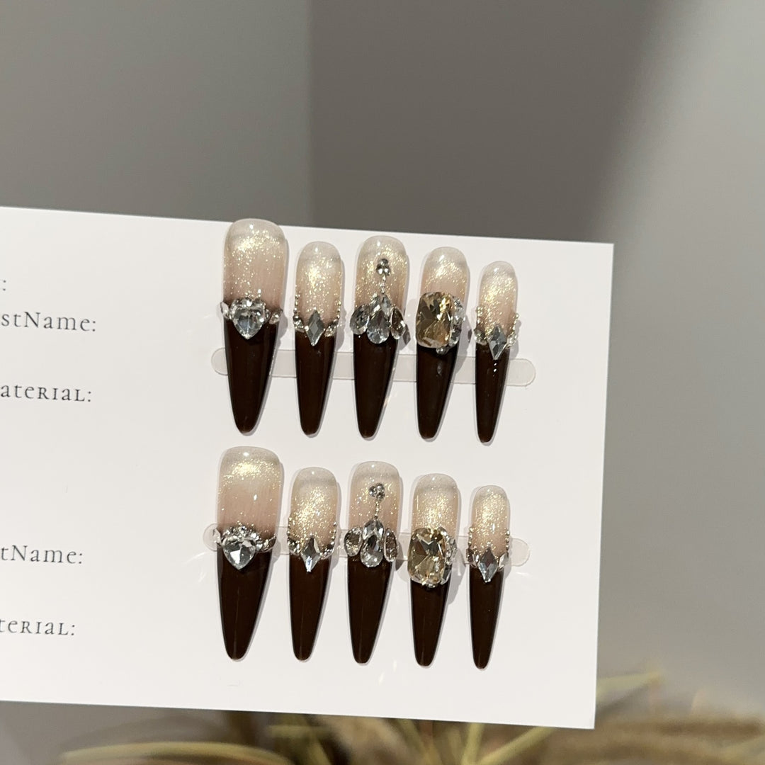 Elegant Stiletto Press-On Nail Set with Rhinestone Accents